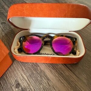 Illesteva Tortoise Frame Sunglasses with Pink Purple Mirrored Lenses